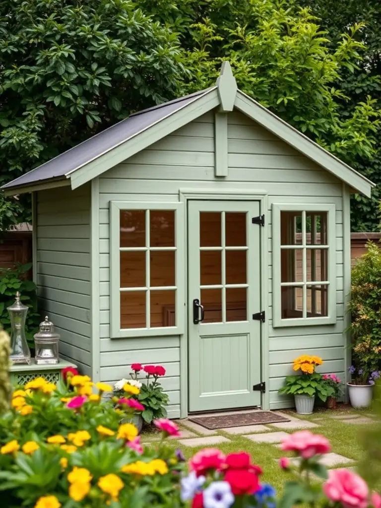 A custom-built shed with unique architectural features, showcasing personalized design elements and high-quality craftsmanship.