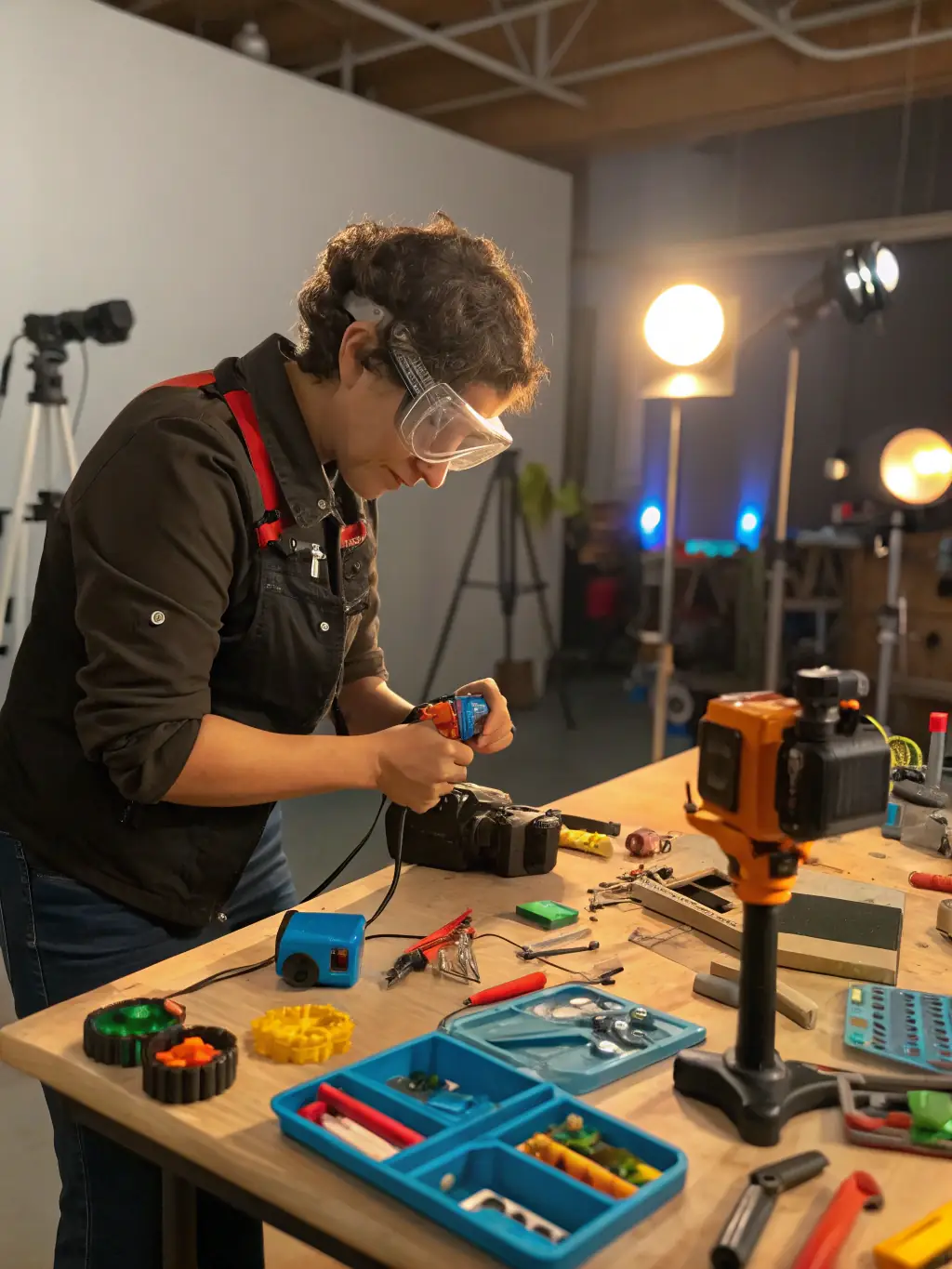 A brightly lit interior of a workshop shed, featuring a workbench, various tools, and a woodworking project in progress, highlighting its functionality for hobbyists.